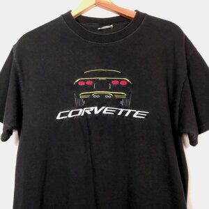Chevrolet Corvette Shirt Black Faded Embroidered Sports Car Vintage Auto
